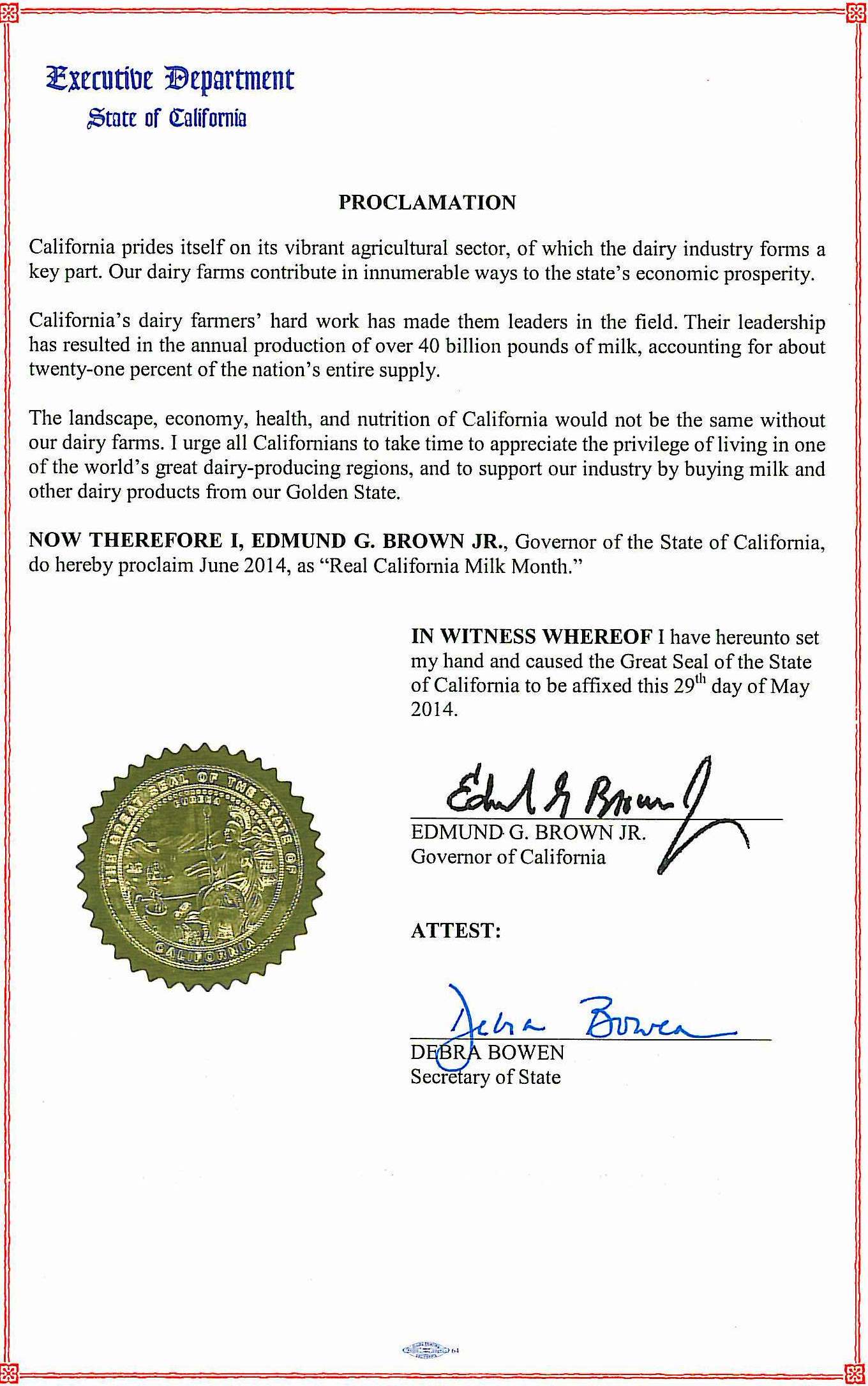 Governor Brown's Real California Month Proclamation